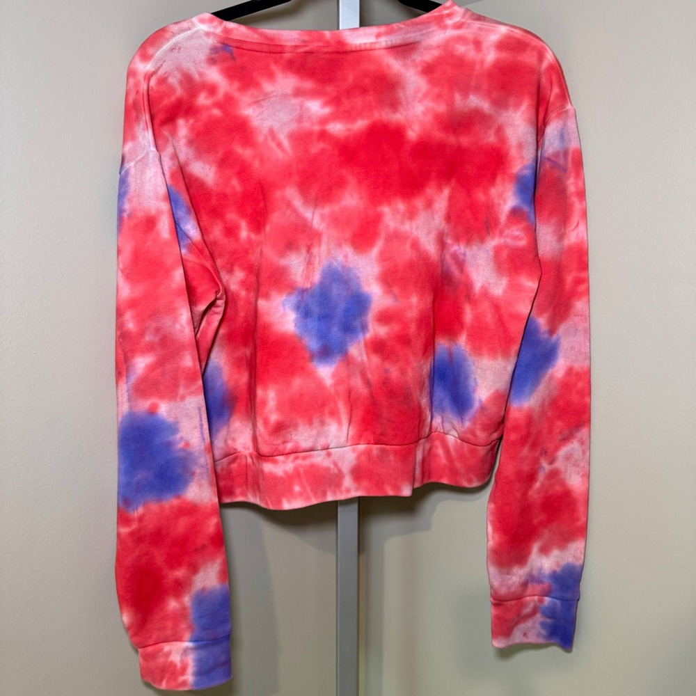 Kappa Cropped‎ Sweatshirt Tie Dye Red Blue Logo Casual Top Large - Picture 2 of 5